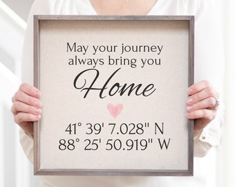 May Your Journey Always Bring You Home Coordinates Sign | Gift For Mom | Gift For Siblings | Hostess Gift | Housewarming Gift for Couple