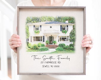 Personalisiertes Aquarell-Haus-Portrait-Holzschild | Realtor Abschluss Geschenk