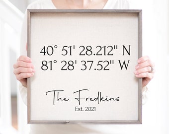Personalized GPS Coordinates Linen Print | Framed Housewarming Gift
