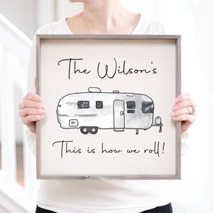 This is How We Roll Vintage Airstream Camping Personalized Sign | Custom Silver Camper Sign | RV Decor Wood Sign | CamperVan Trailer Decor