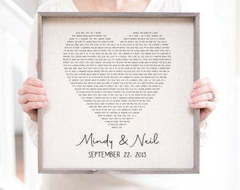 Impresión de lino con letras de canciones personalizadas / Regalo de aniversario