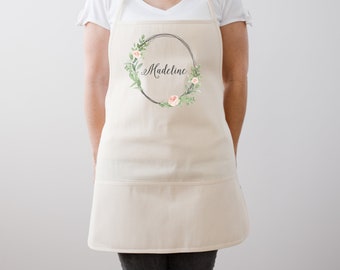 Floral Wreath Personalized Apron | Custom Cotton Blend Apron