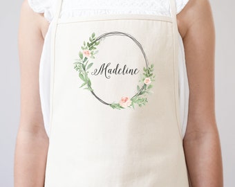 Kids Floral Wreath Apron | Youth Kids Apron | Child Apron | Full Kids Apron | Kid Craft Apron | Kid Apron | Personalized Name Apron for Kids