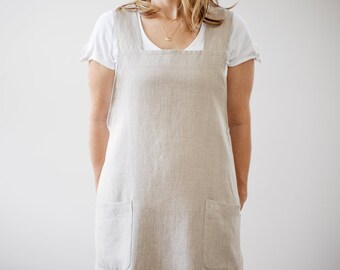 Linen Pinafore Apron | Japanese Cross Back, No Ties