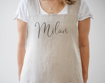 Personalized Linen Apron | Kitchen Apron | Pinafore Apron | Full Kitchen Apron | Custom Monogram Apron | 100% Linen Full Apron | No Ties