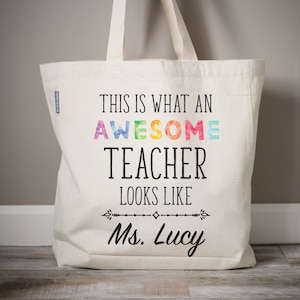 Awesome Teacher Gift Bag | Teacher Appreciation Gift | Back to School Teacher Gift | Personalized Teacher Name Tote Bag | Monogrammed Tote