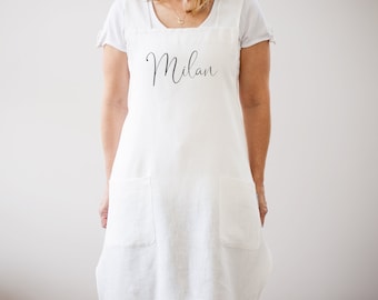 Personalized Pinafore Linen Apron | Japanese Linen Apron | Japanese Cross Back Apron | No Ties Linen Aprons for Women | No Ties Linen Apron