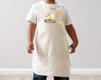 Personalized Excavator Name Aprons For Kids Tie Back Apron | Personalized Kids Chef Aprons Custom Kids Birthday Gift Child Gift Christmas