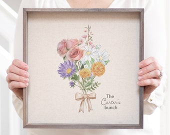 Mother&#39;s Day Gift for Grandma Personalized Garden Print Birth Month Flower Art Birth Flower Bouquet Framed Sign Art Custom Mother&#39;s Day Gift