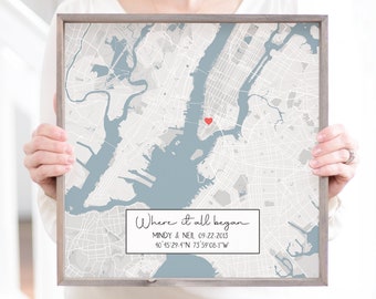 First Date Gift Our First Date Memory | The Night We Met Date Night | Where We Met | Custom Heart Map | Custom Map Personalized For Her Him