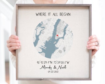 Where It All Began | Where We Met Map Anniversary Gift | Heart Map Our Story First Date Gift | The Night We Met Our First Date Memory Heart