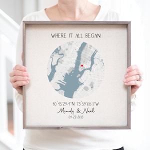 Where It All Began | Where We Met Map Anniversary Gift | Heart Map Our Story First Date Gift | The Night We Met Our First Date Memory Heart