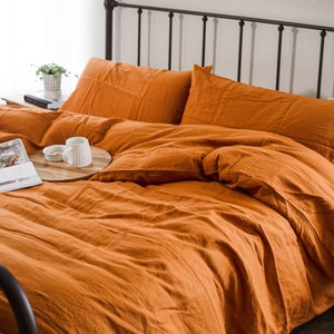 Linen Bedding Duvet in Rust Color | Natural Rust King Queen Soft Linen Duvet Cover | Farmhouse Bedding Home Bedroom Decor Linen Duvet Cover