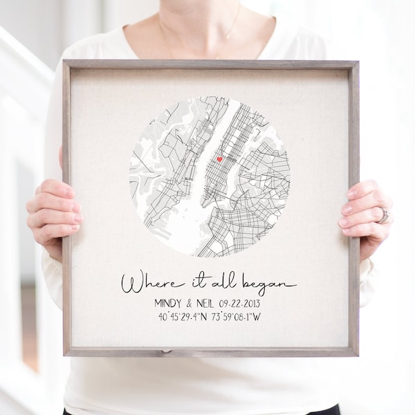 First Date Gift Our First Date Memory | The Night We Met Date Night | Where We Met | Custom Heart Map | Custom Map Personalized For Her Him