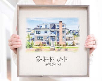 Custom Watercolor Beach House Portrait | Watercolor Painting Personalized Housewarming First Home Gift | Beach House Gift Home Portrait