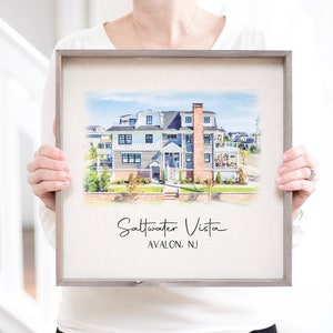 Custom Watercolor Beach House Portrait Watercolor Painting Personalized Housewarming First Home Gift Beach House Gift Home Portrait image 1