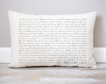 Personalized Song Lyric Pillow, 2nd Anniversary Cotton Gift, Wedding Song Gift for Her, Song Lyric Gifts, Gift for Bride, Home Gifts