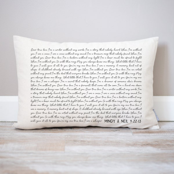 Personalized Song Lyric Pillow | 2nd Anniversary Cotton Gift | Wedding Song Gift for Her | Song Lyric Gifts | Gift for Bride  | Home Gifts