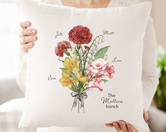 Personalized Birth Month Flower Bouquet Pillow | Mother's Day Gift