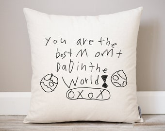 Actual Handwriting Farmhouse Linen Pillow | Soft Linen Pillow with Kids Handwriting or Drawing | Unique Mothers Day Gift for Mom from Kids