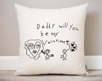 Cuscino in lino con scritta a mano / Regalo artistico personalizzato per bambini per papà