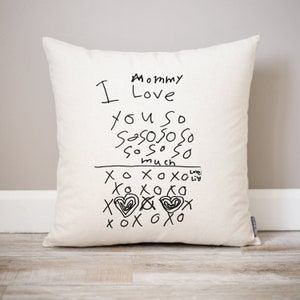 Actual Handwriting Farmhouse Pillow Cover | Linen Pillow Cover with Kids Handwriting or Drawing | Unique Mothers Day Gift for Mom from Kids