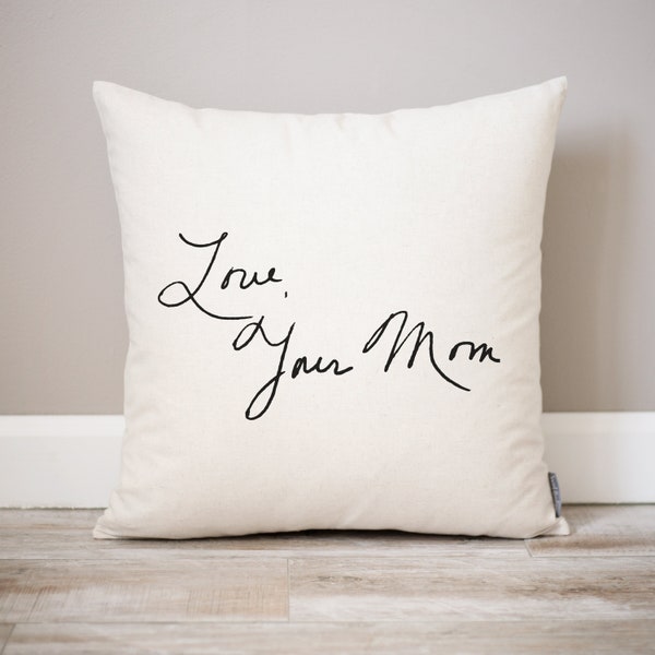 Moms Handwriting Unique Gift  | Custom Handwriting Family Keepsake Linen Printed Pillows  |  Mothers Day Childs Handwriting Memorial Gift