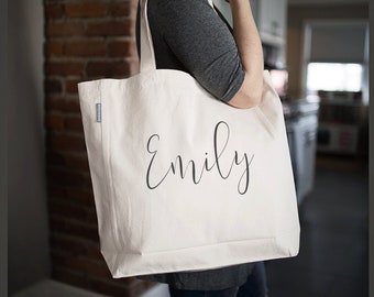 Sac fourre-tout en coton personnalisé | Cadeau monogramme de demoiselle d'honneur