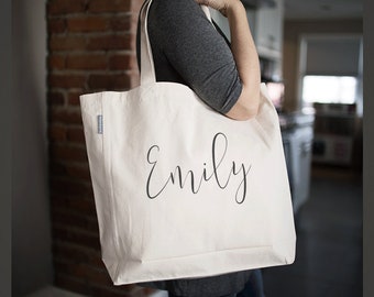 Set of 4 Personalized Bridesmaid Tote Bags | Monogrammed Cotton Gift