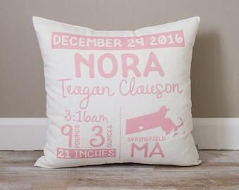 Birth Announcement Pillow | Personalized Baby Pillow | Gift for New Mom | Baby Stats Pillow | Rustic Decor | Nursery Decor | Baby Girl Gift