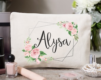 Blumen Brautjungfer Make-up Tasche | Personalisierte Baumwollkosmetiktasche