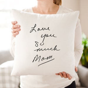 Keepsake of Mom's Handwriting Linen Pillow | Soft Linen Pillow with Mom's Handwriting or Drawing | Unique Mothers Day Gift for Mom from Kids