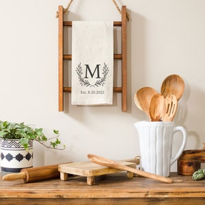 Family Initial Monogrammed Kitchen Tea Towel With Date | Bridal Shower Gift | Housewarming Gift Tea Towel | Personalized Kitchen Tea Towel