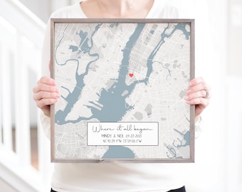 Letrero de madera con mapa personalizado, regalo personalizado para tu primera vivienda, ubicación GPS