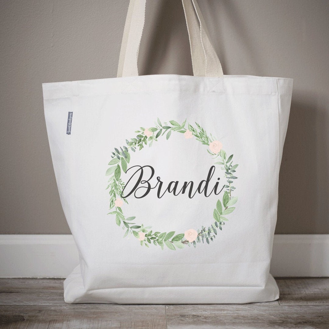 Personalized Bridesmaid Tote Bag | Floral Wreath Monogram - Etsy