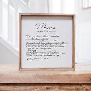 Letrero de madera con receta familiar personalizada, escrito a mano / Recuerdo de una receta familiar para mamá / Letrero manuscrito original / Regalo para abuelos