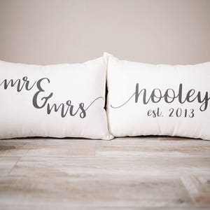 Mr and Mrs Pillow Set | Wedding Pillow Set | Custom Monogrammed Pillow | Pillows with Mr and Mrs Last Name & Established Date | Couples Gift