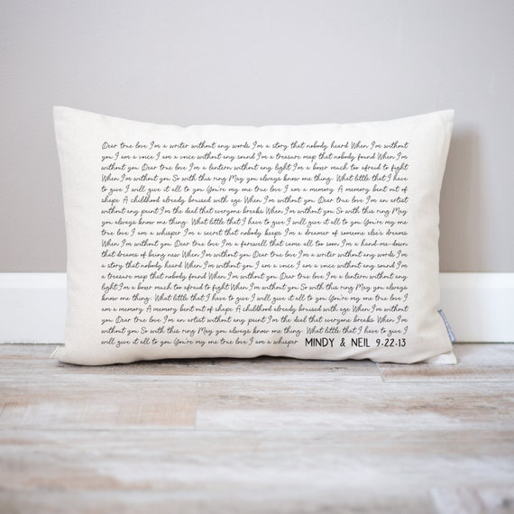 Personalized Song Lyric Pillow, 2nd Anniversary Cotton Gift, Wedding Song Gift for Her, Song Lyric Gifts, Gift for Bride, Home Gifts