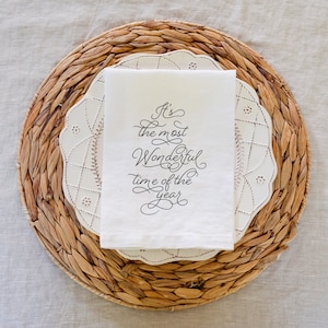 It&#39;s The Most Wonderful Time of the Year 100% Linen Napkin Set of 2 | Holiday Table Decor Eco-Friendly Cloth Napkin |Holiday Christmas Decor