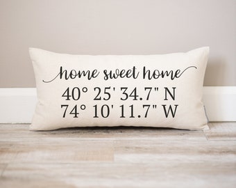 Kissen mit GPS Koordinaten | Neues Zuhause Housewarming Geschenk
