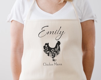 Grembiule personalizzato Chicken Mama / Grembiule in cotone personalizzato per cucina in stile fattoria
