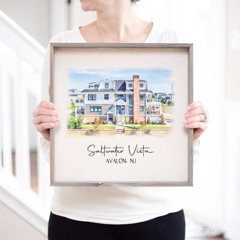 Custom Watercolor Beach House Portrait Watercolor Painting Personalized Housewarming First Home Gift Beach House Gift Home Portrait image 1