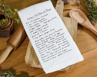 Aangepast familierecept Keuken Theedoek Familierecept | Handschrift Recept Handdoeken | Gepersonaliseerde handdoekjes | Familiecadeau voor moeder