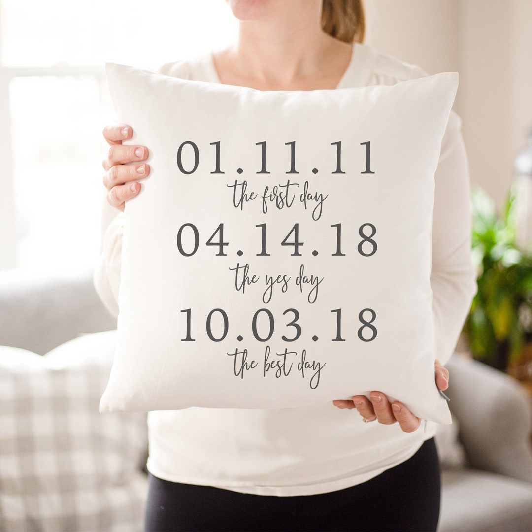 Personalized Wedding Date Linen Throw Pillow | Newlywed Gift - 18"x18" (Cover Only), White