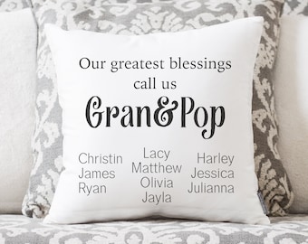 Personalized Grandparent Throw Pillow | Grandkids Names, Linen Blend