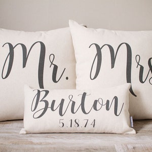 Mr and Mrs Pillow Sets 3 Wedding Pillows Set Custom Monogrammed Pillow Sets Pillows with Mr and Mrs Last Name & Established Date image 1