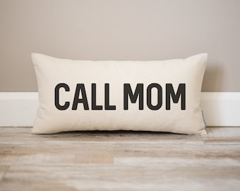 Almohada "Llama a mamá" / Mezcla de lino suave, regalo universitario