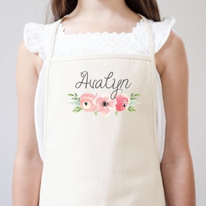 Floral Kids Apron | Mommy Daughter Mother&#39;s Day Gift Apron | Gift For Daughter | Mommy & Me Kitchen Apron | Personalized Youth Name Apron