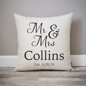 Mr and Mrs Pillow | Custom Monogrammed Pillow | Pillows with Mr and Mrs Last Name & Established Date | Wedding Gift | Wife Gift