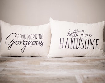 Hola guapo, buenos días, hermoso juego de almohadas / decoración de lino para habitación infantil